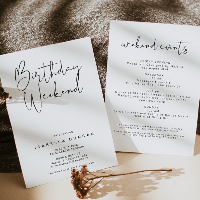 ADELLA Modern Minimal Birthday Weekend Itinerary Invitation (Creator Uploaded)