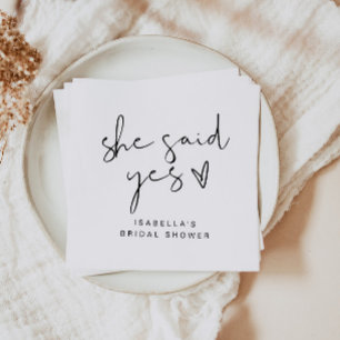 ADELLA Modern Minimal She Said Yes Bridal Shower Napkin