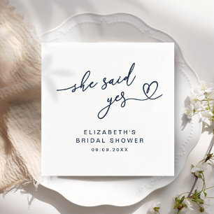 ADELLA Modern Minimal She Said Yes Bridal Shower Napkin