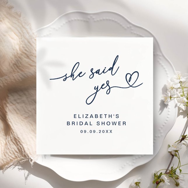 ADELLA Modern Minimal She Said Yes Bridal Shower Napkin (Creator Uploaded)