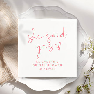 ADELLA Modern Minimal She Said Yes Bridal Shower Napkin