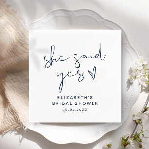ADELLA Modern Minimal She Said Yes Bridal Shower Napkin