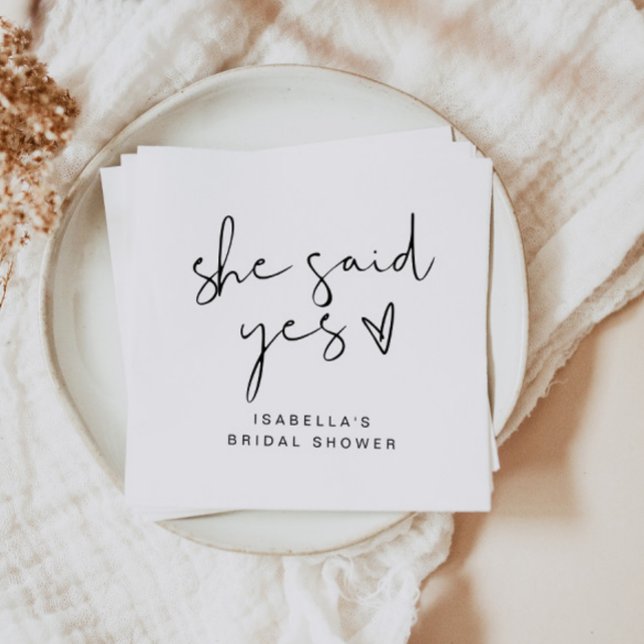 ADELLA Modern Minimal She Said Yes Bridal Shower Napkin (Creator Uploaded)
