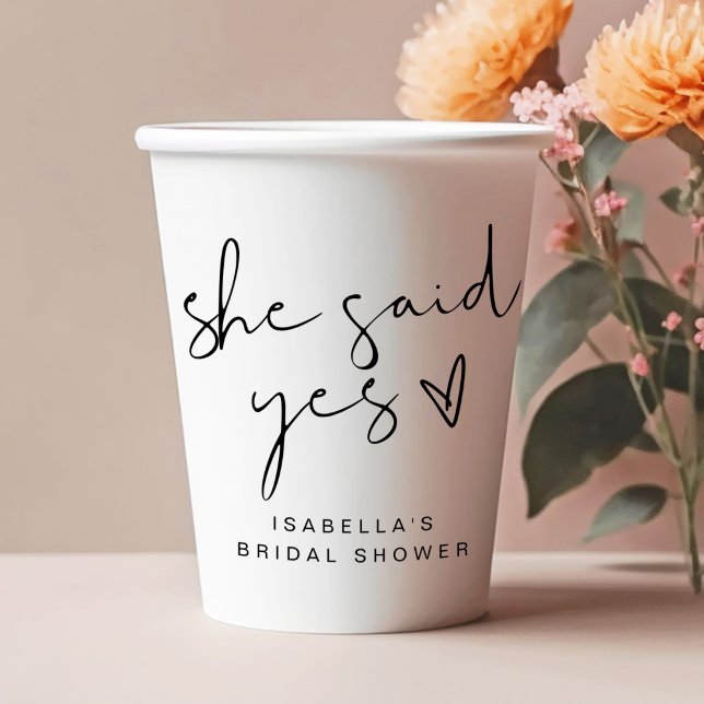 ADELLA Modern Minimal She Said Yes Bridal Shower Paper Cups (Creator Uploaded)