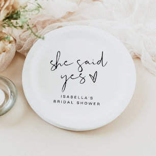 ADELLA Modern Minimal She Said Yes Bridal Shower Paper Plate