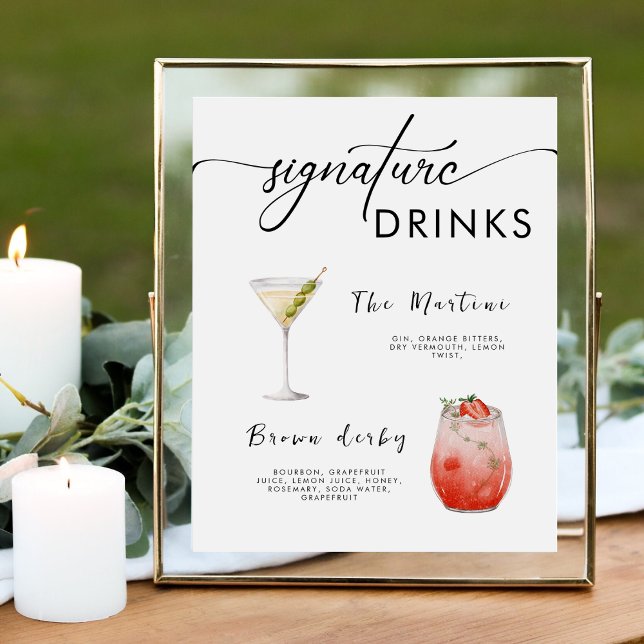ADELLA Modern Wedding Signature Drinks Menu Pedestal Sign (Creator Uploaded)
