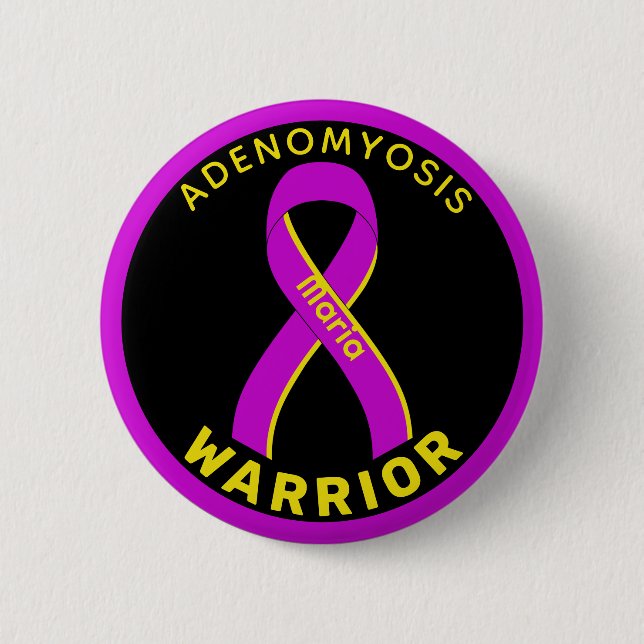 Adenomyosis Warrior Ribbon Black Button (Front)