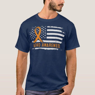 ADHD Awareness American Flag - Orange Ribbon  T-Shirt