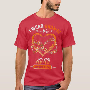 ADHD Awareness I Wear Orange Butterfly Heart T-Shirt