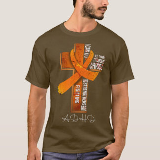 ADHD Awareness Orange Ribbon Christian Cross147  T-Shirt