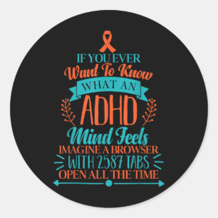 Adhd Awareness T Shirt - Funny Adhd Awareness T Sh Classic Round Sticker
