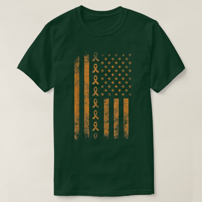 ADHD Awareness US Flag Orange Ribbon Matching Tee  (Design Front)