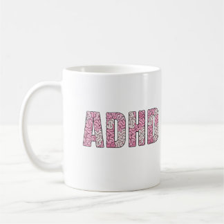ADHD Brain Letters - Pink & Beige Anatomy Text Art Coffee Mug