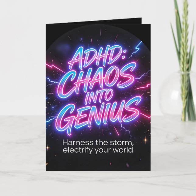 ADHD Chaos Into Genius Neon Motivational Quote  Thank You Card (Front)