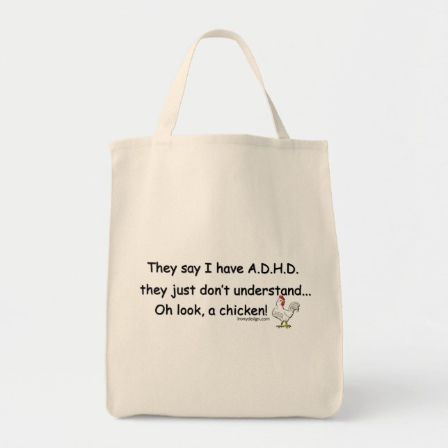 ADHD Chicken Humour Tote Bag (Front)