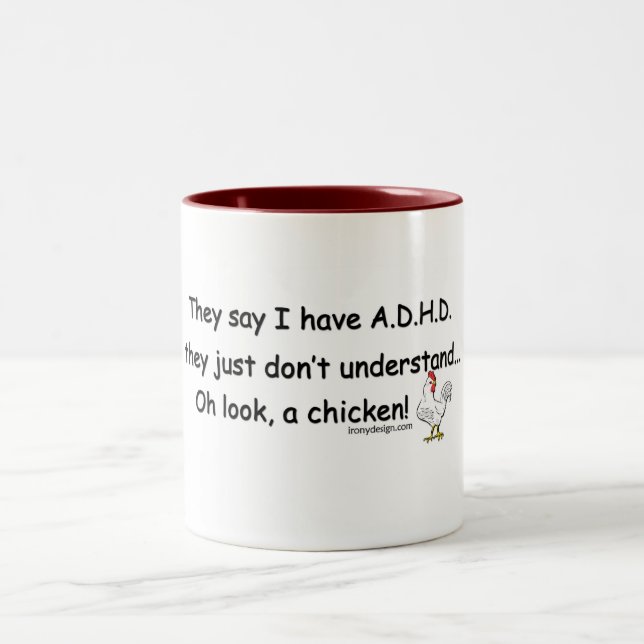 ADHD Chicken Humour Two-Tone Coffee Mug (Center)