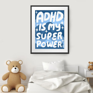 ADHD is my Superpower Fun Bubble Letters Blue Poster