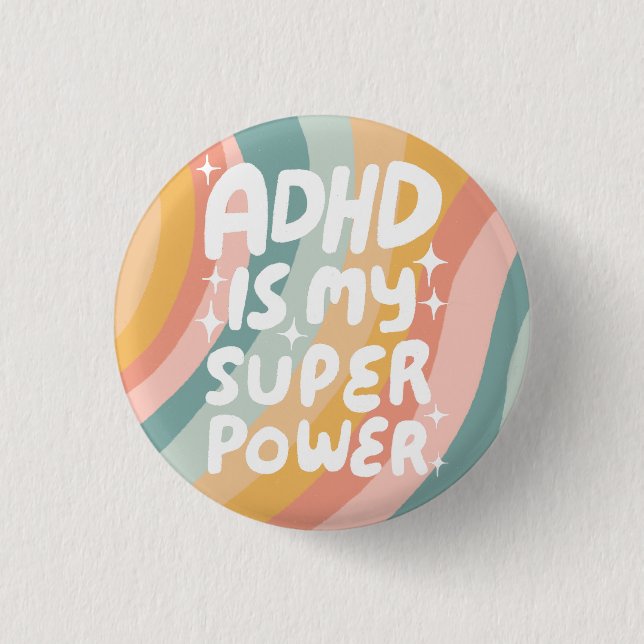 ADHD is my Superpower Fun Bubble Letters Colourful 3 Cm Round Badge (Front)