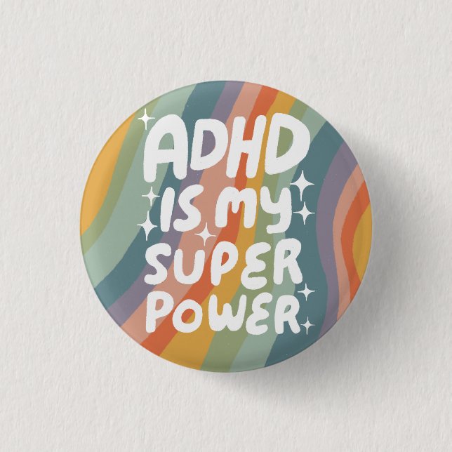 ADHD is my Superpower Fun Bubble Letters Colourful 3 Cm Round Badge (Front)