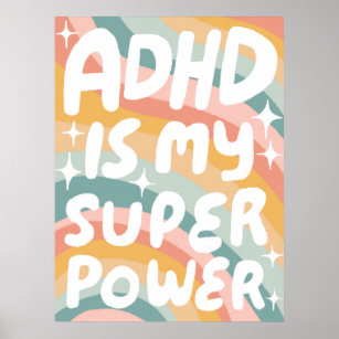 ADHD is my Superpower Fun Bubble Letters Colourful Poster