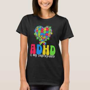 ADHD Is My Superpower Heart Puzzle Ribbon For Kids T-Shirt