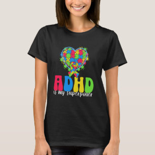 ADHD Is My Superpower Heart Puzzle Ribbon For Kids T-Shirt