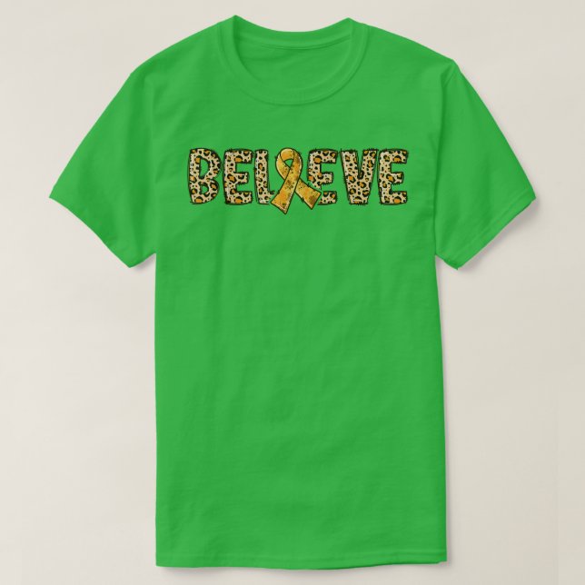ADHD Leopard Print Orange Ribbon Support Believe  T-Shirt (Design Front)