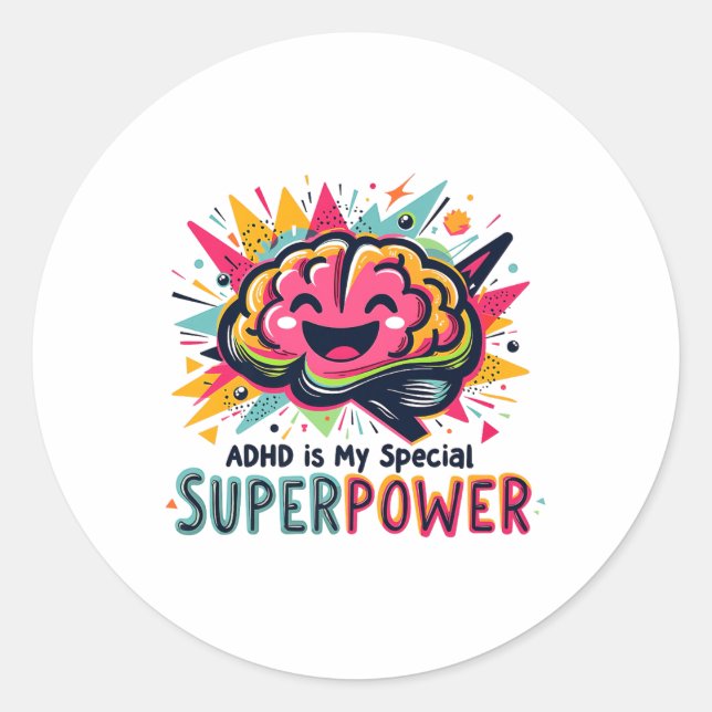 Adhd My Superpower Awareness Month Support Rainbow Classic Round Sticker (Front)
