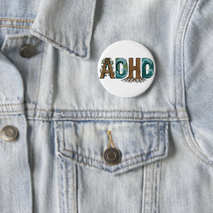 ADHD Nature Elements Typography Design 6 Cm Round Badge