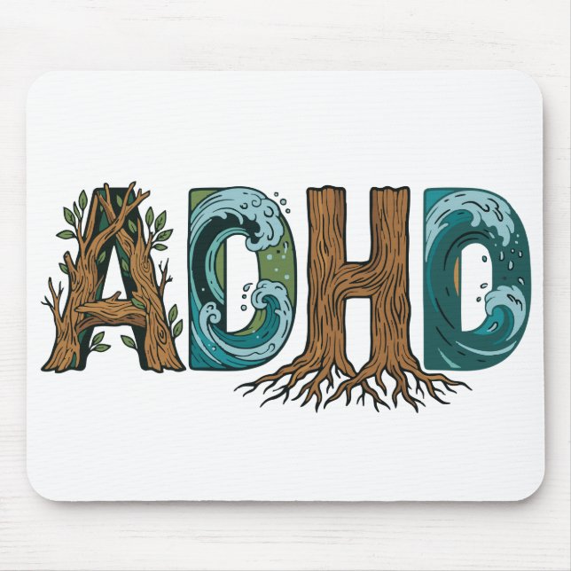 ADHD Nature Elements Typography Design Mouse Pad (Front)