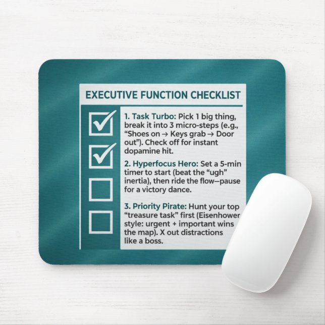ADHD Productivity Executive Function Checklist Mouse Pad (With Mouse)