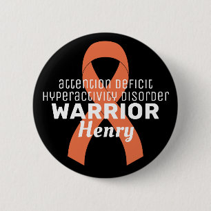 ADHD Warrior Ribbon Black Button