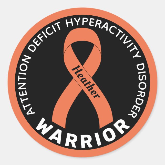 ADHD Warrior Ribbon Black Round Sticker (Front)