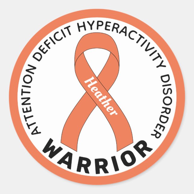 ADHD Warrior Ribbon White Round Sticker (Front)