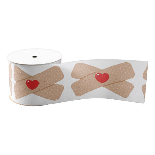 Adhesive Bandages With Red Hearts Grosgrain Ribbon
