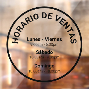 Adhesivo de ventana de horario comercial redondo w