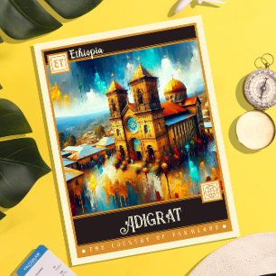 Adigrat, Ethiopia   Vintage Painting Postcard