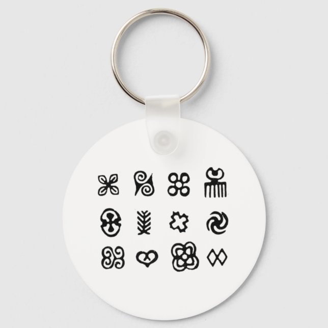 Adinkra African Symbols Black and White Key Ring (Front)