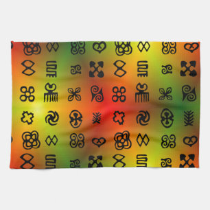 Adinkra Symbols With African Colours Tea Towel