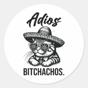 Adios Achos Cat In Sombrero Funny Spanish Funny Ad Classic Round Sticker