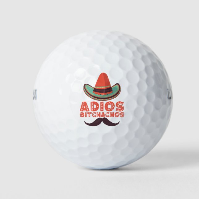Adios Bitchachos Sombrero Retro Cinco De Mayo Golf Balls (Front)