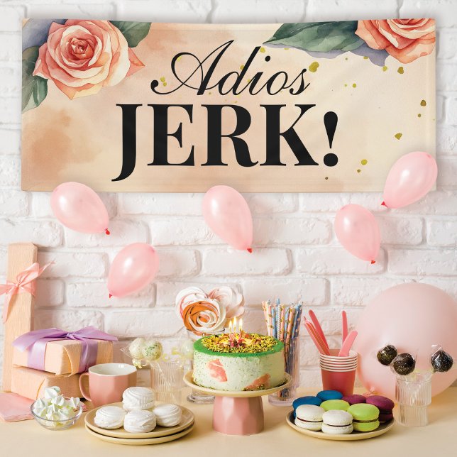 "Adios, Jerk" Customisable Floral Divorce Party Banner (Creator Uploaded)