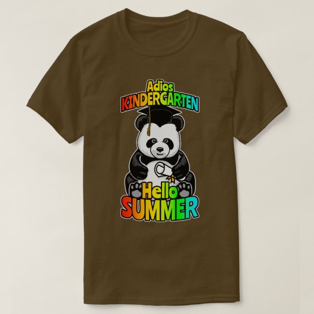 Adios Kindergarten Hello Summer Funny Happy Panda  T-Shirt (Design Front)