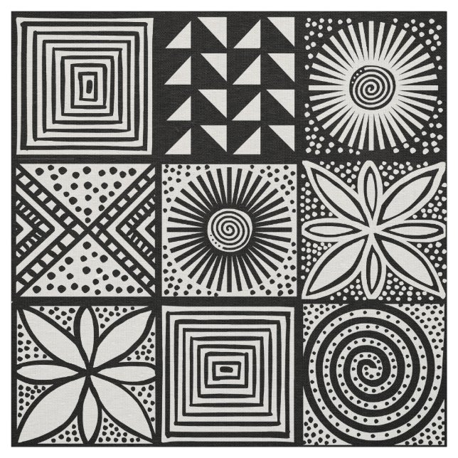 Adire Pattern - Black and White Fabric (Swatch)