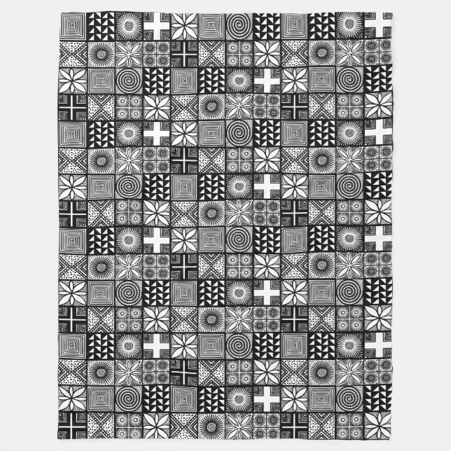 Adire Pattern - Black and White Fleece Blanket (Front)