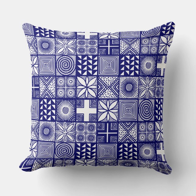 Adire Pattern - Deep Blue and White Cushion (Front)
