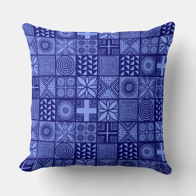 Adire Pattern - Shades of Blue Cushion (Front)