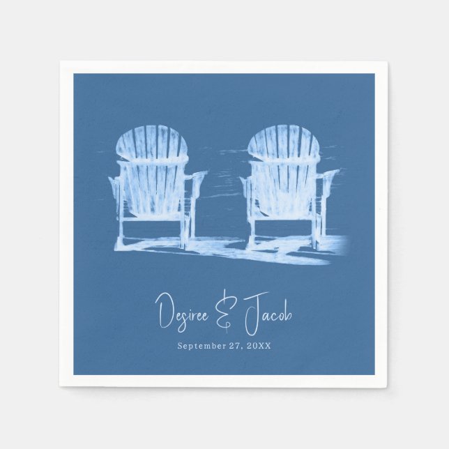 Adirondack Beach Chairs Azure Blue White Wedding Napkin (Front)