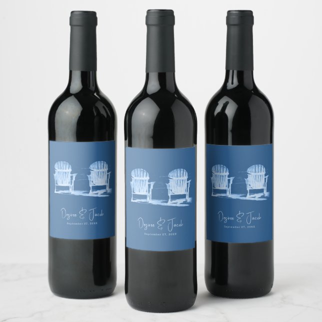 Adirondack Beach Chairs Azure Blue White Wedding Wine Label (Bottles)