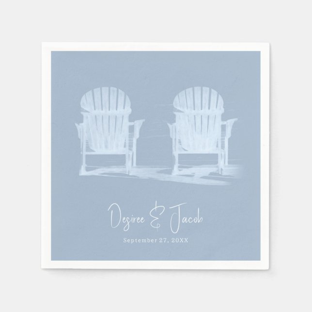 Adirondack Beach Chairs Dusty Blue White Wedding Napkin (Front)